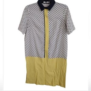 Frnch Yellow Blue White Patterned Shirt Dress Size Small